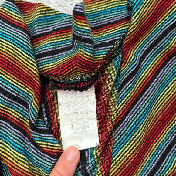 HeartSoul Rainbow Stripe Ribbed V-Neck Top Y2K Juniors Large (Fits XS/S) - Picture 5 of 6